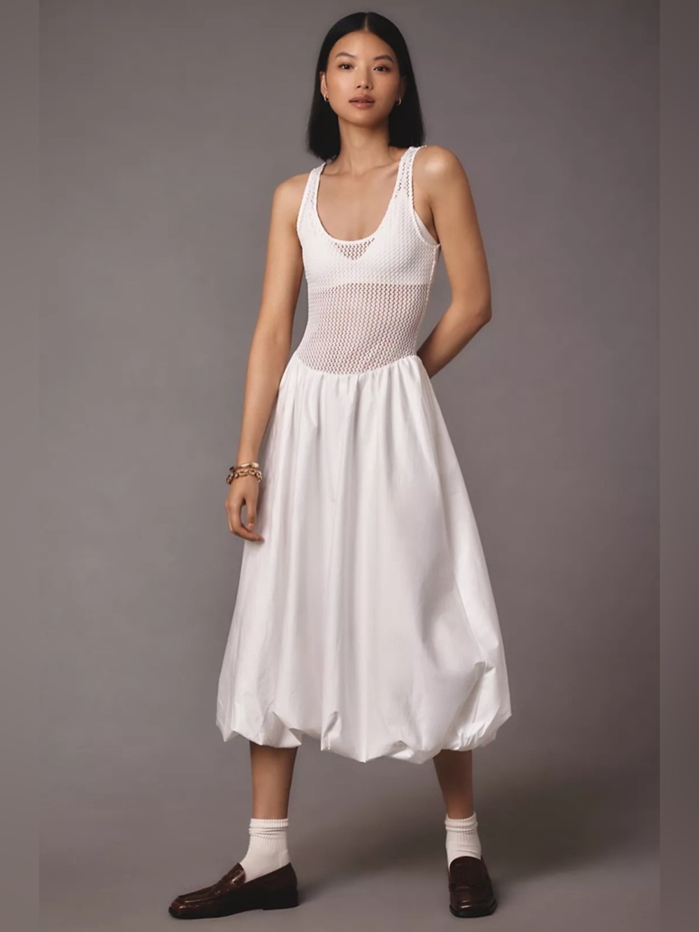 ASTR THE LABEL Sleeveless Contrast Bubble Hem White Dress XS - Picture 2 of 7